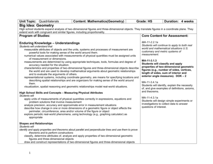 Book of quadrilaterals answer key