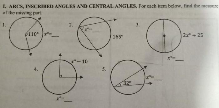 Central angles and arc measures answer key