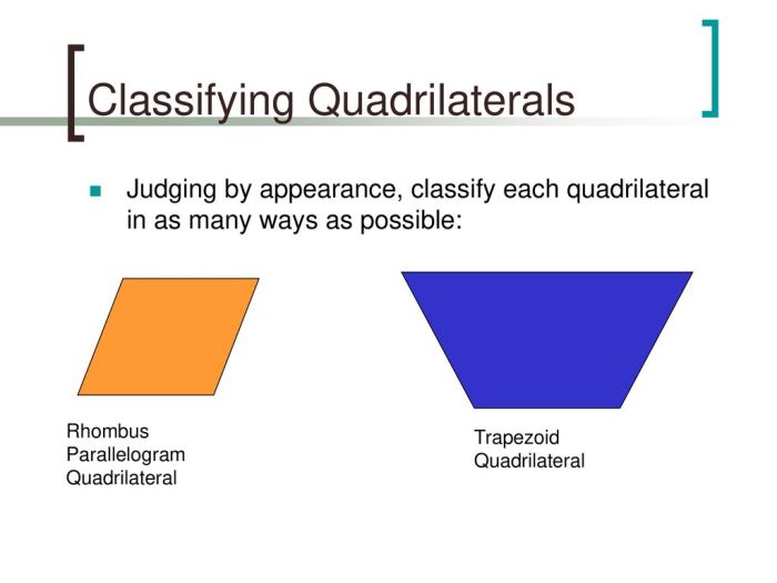 Classify each quadrilateral in as many ways as possible