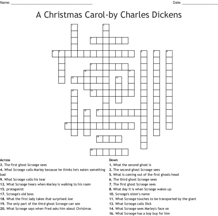 A christmas carol crossword puzzle answer key